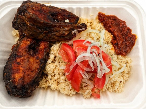 Attiéké (Casava couscous) with Your choice of protein